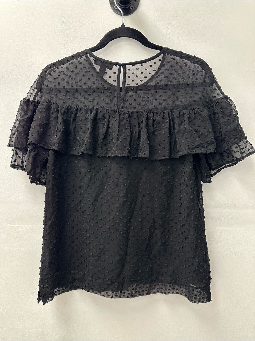 J. Crew Short Sleeve Black Dot Ruffled Top Silk Cotton Blend Size 4